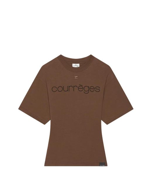 Courreges Brown Logo-Print Short-Sleeve T-Shirt