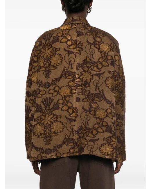 Uma Wang Brown Floral-Jacquard Double-Breasted Jacket