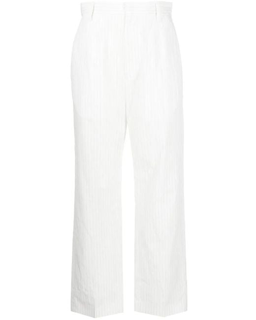 MM6 by Maison Margiela White Pinstripe Cropped Trousers