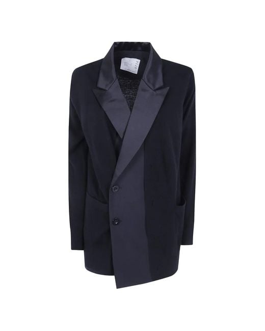 Sacai Blue Satin-Lapel Cardigan