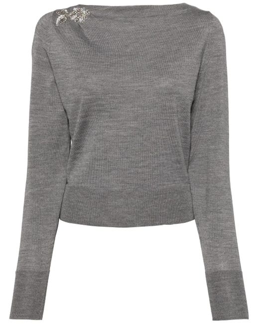 Erdem Gray Glass Crystal Embellishment Wool Knitted Top