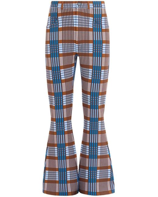 Marni Blue Check-print Flared Trousers for men