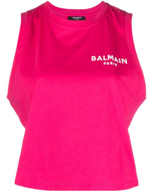 Débardeur en coton à logo imprimé Balmain en coloris Pink