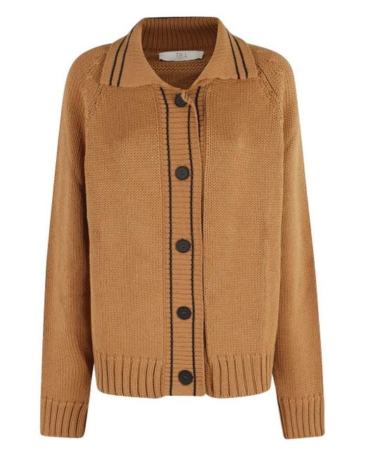 Tela Brown Button Striped Cardigan