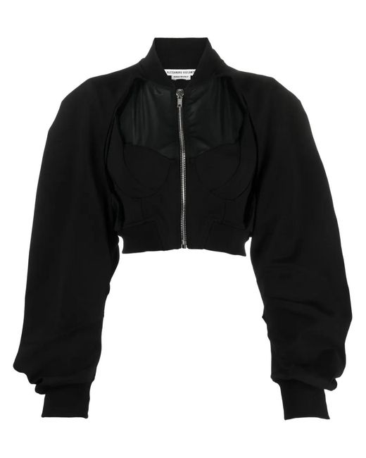 ALESSANDRO VIGILANTE Black Cut-Out Cropped Bomber Jacket