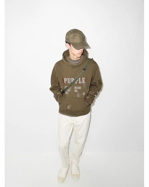 Purple Brand Green Logo-Print Long-Sleeve Hoodie for men