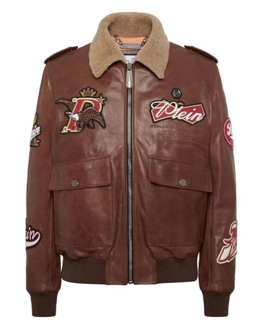 Veste En Cuir À Broderies Philipp Plein pour homme en coloris Brown