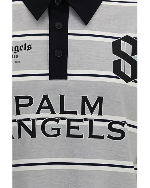 Palm Angels Gray Striped Logo-Print Polo Shirt for men