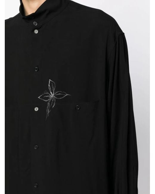Yohji Yamamoto Black Flower-Doodle Long Shirt for men