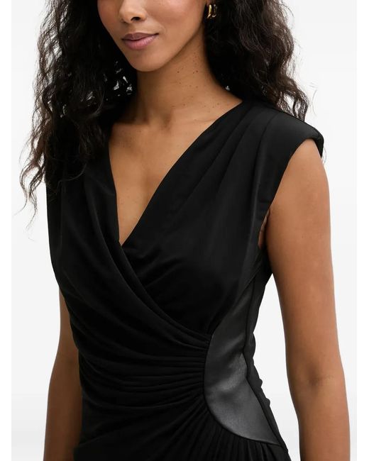 Karl Lagerfeld Black Wrap-Detail V-Neck Midi Dress