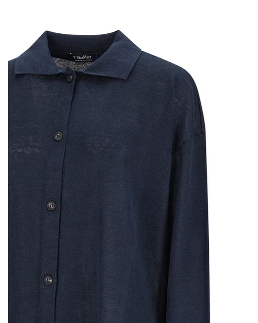 Max Mara Blue Collared Buttoned Cardigan