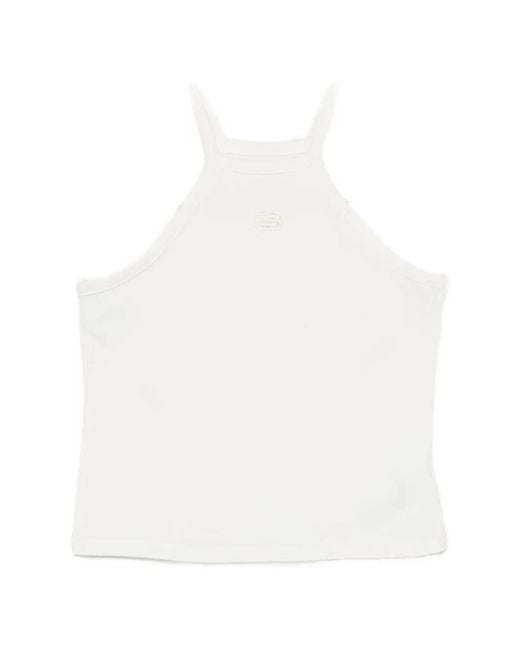 New Balance White Embroidered-Logo Top