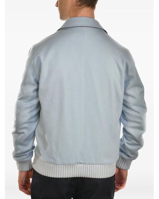 Kiton Blue Cashmere Ribbed-Cuff Shirt Jacket for men