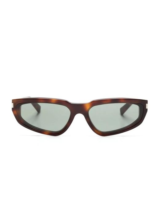 Saint Laurent Brown Tortoiseshell-Effect Rectangle-Frame Sunglasses