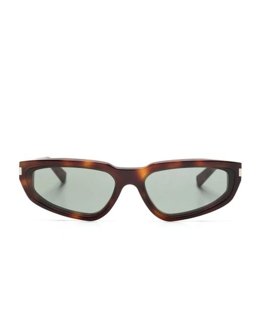 Saint Laurent Brown Tortoiseshell-Effect Rectangle-Frame Sunglasses
