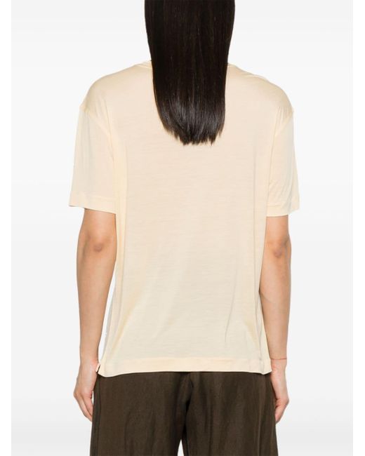 Silk crew-neck T-shirt Lemaire de color Natural