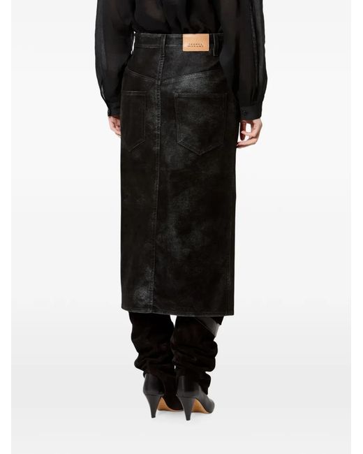 Isabel Marant Black Bisane Weathered-Effect Front-Slit Midi Skirt