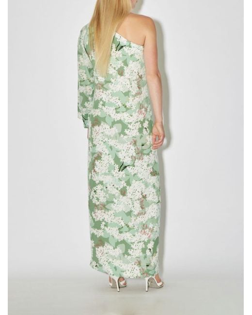 BERNADETTE Green Lola Floral-print One-shoulder Silk Dress