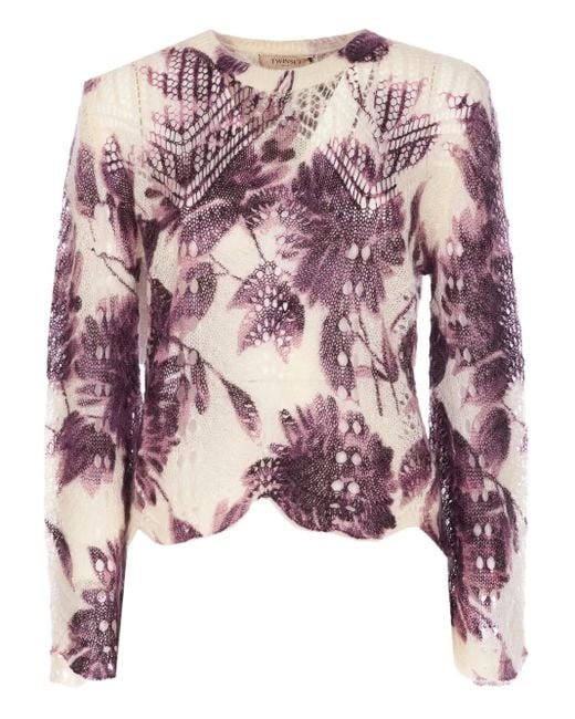 Twinset Gebreide Trui Met Bloemenprint in het Pink