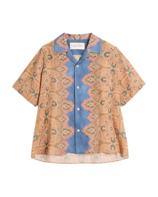 Valentino Garavani Blue Voyage Imaginaire-Print Bowling Shirt for men