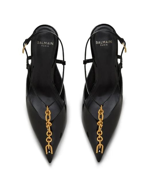 Balmain White Sync Chain Kitten Slingbacks