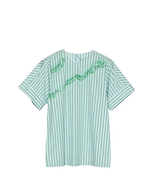 3.1 Phillip Lim Blue Striped-Pattern Abstract-Embroidery Top