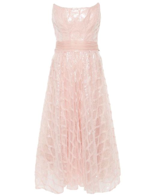 Nissa Pink Sequinned Diamond-pattern Dress