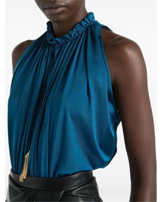 Balmain Blue Pleated Flowing Jersey Top