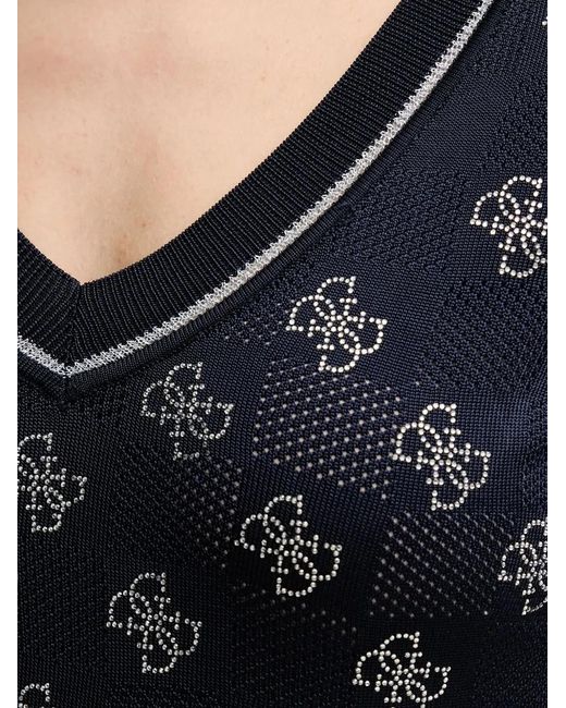 Guess Blue 4G Logo-Pattern V-Neck Sweatshirt
