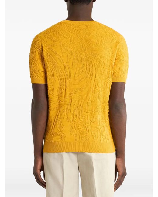 Etro Yellow Paisley-Knit T-Shirt for men