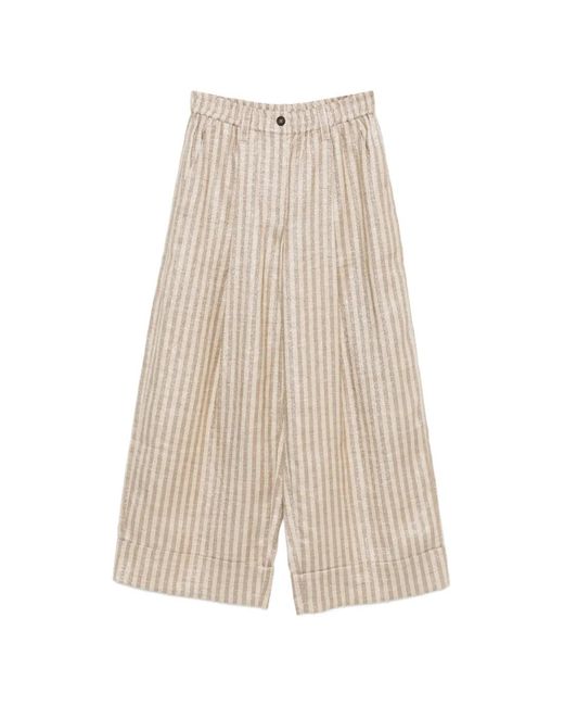 Brunello Cucinelli Natural Metallic-Effect Striped Trousers