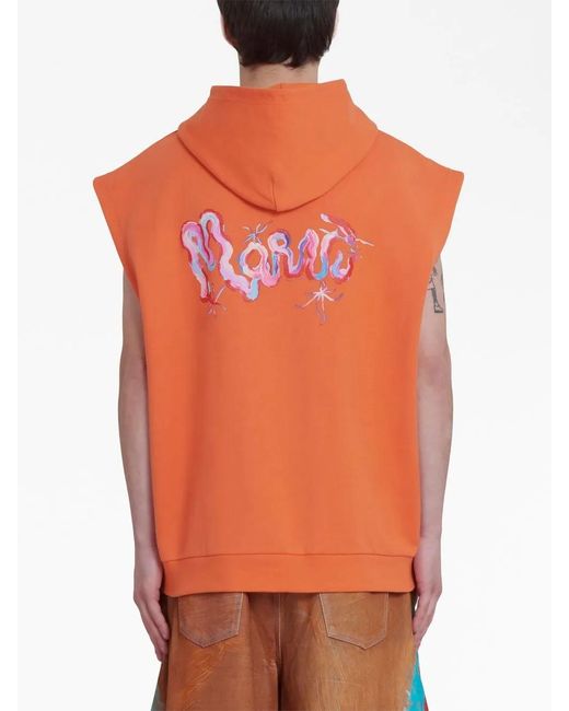 Marni Orange Painterly-Logo Sleeveless Sweatshirt for men