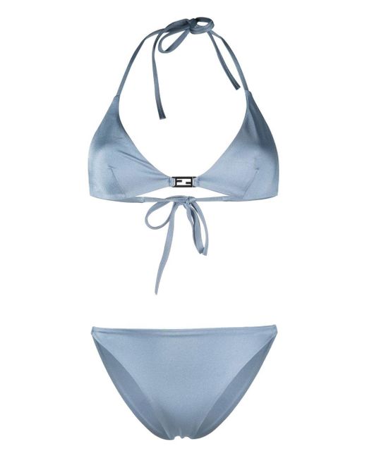 Fendi Blue Logo-plaque Triangle-cup Bikini