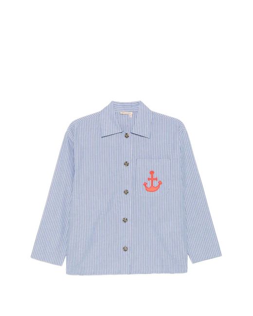 Stella Nova Blue Anchor-Patch Striped-Pattern Shirt