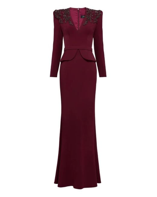 Jenny Packham Purple Sequin-Embellished V-Neck Maxi Dress