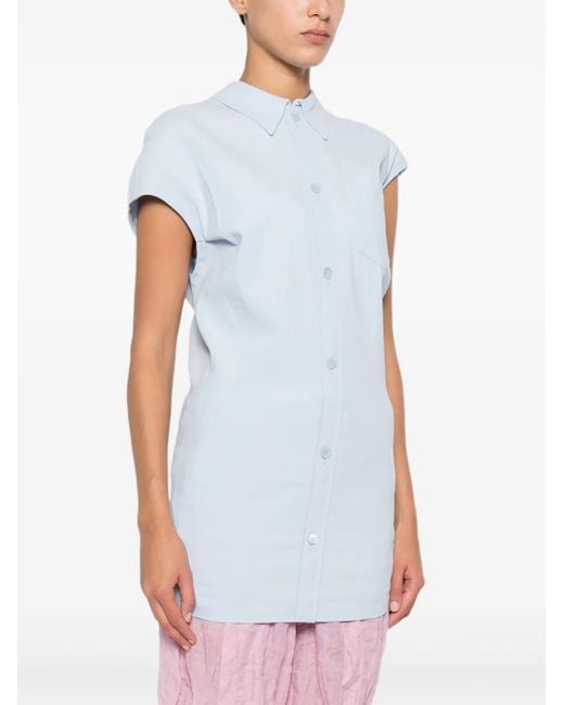 Issey Miyake Blue Short-Sleeved Buttoned Blouse
