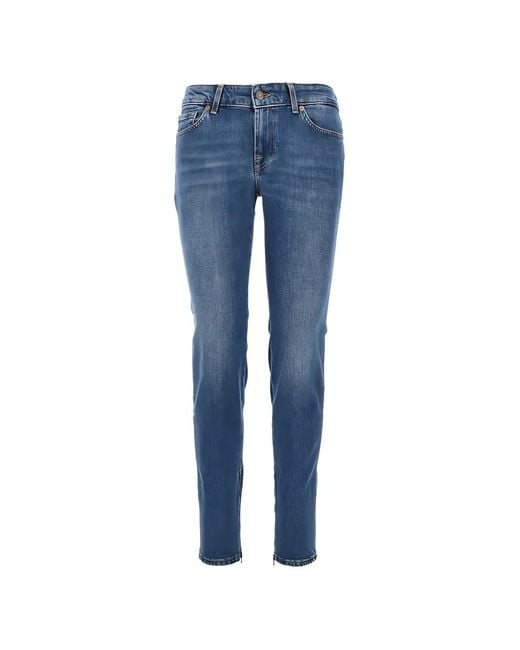 7 For All Mankind Blue Y2K Whiskered Zip-Detail Jeans