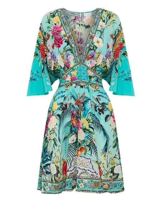 Camilla Green Gardens Of Queluz Floral-Print V-Neck Dress