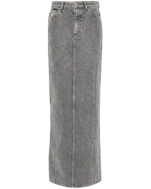 ROTATE BIRGER CHRISTENSEN Gray Crystal-embellished Denim Maxi Skirt
