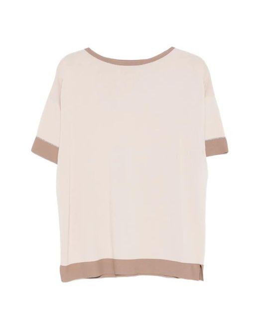 D.exterior Natural Contrast-Trim Fine-Knit T-Shirt