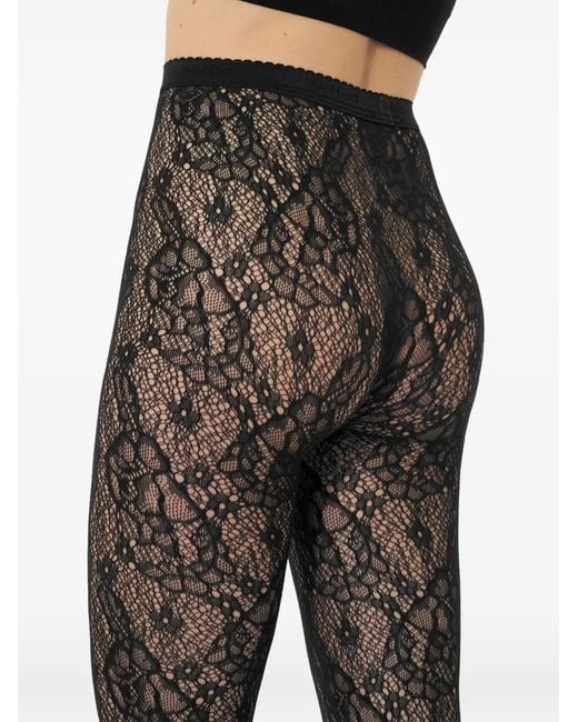 Wolford Black Floral Lace-Mesh Tights