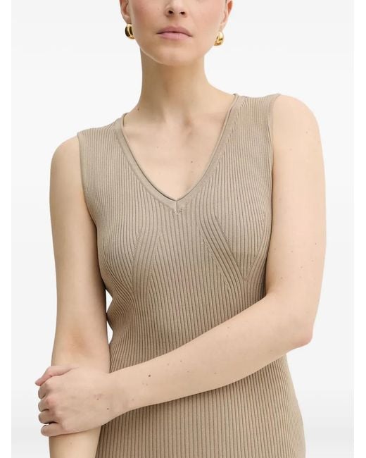 ARMANI EXCHANGE Natural Ribbed-Knit V-Neck Midi Dress