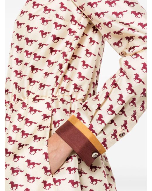 Vestido con Estampado de Caballos En Diagonal Gucci de color Brown