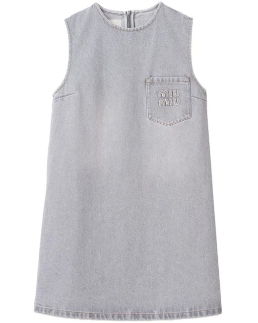 Miu Miu Mini-jurk Met Logo-applicatie in het Gray