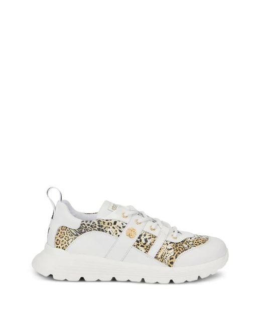 Roberto Cavalli White Jaguar-Print Logo-Plaque Sneakers