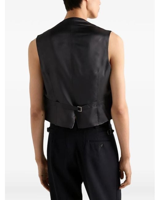 Prada Blue Single-Breasted Wool Vest for men