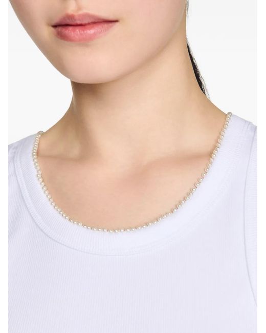 Sandro White Ribbed Beaded Top