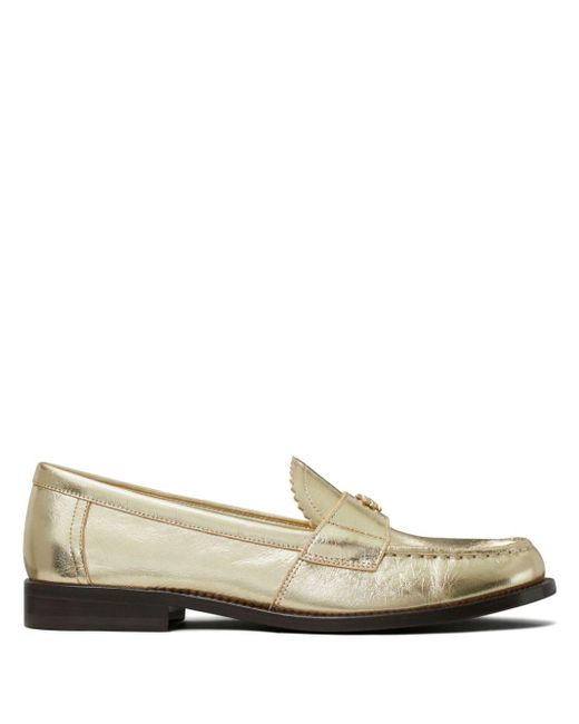 Tory Burch Natural Metallic Leather Loafers