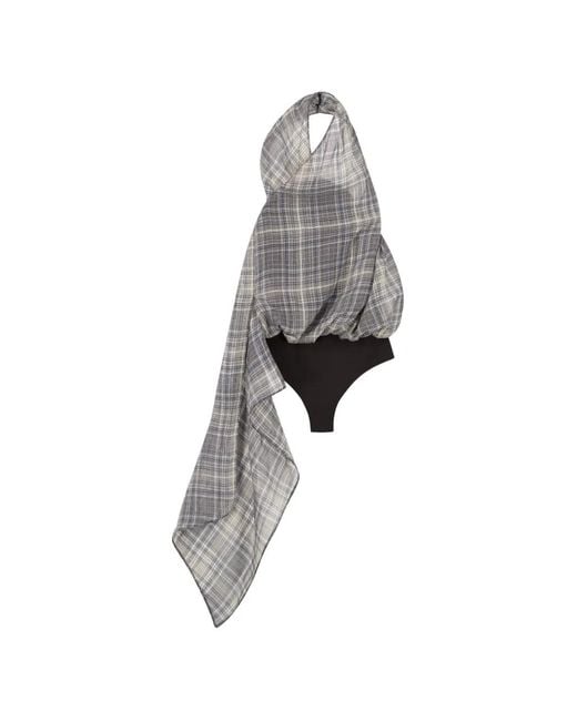 Coperni Gray Draped Check-Print Bodysuit