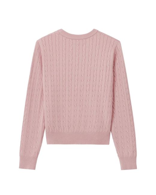 Chocoolate Pink Cable-Knit Logo-Patch Sweater